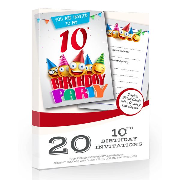 Olivia Samuel 20 x 10th Birthday Party Invites from Cartoon Style - Ready to Write with Envelopes