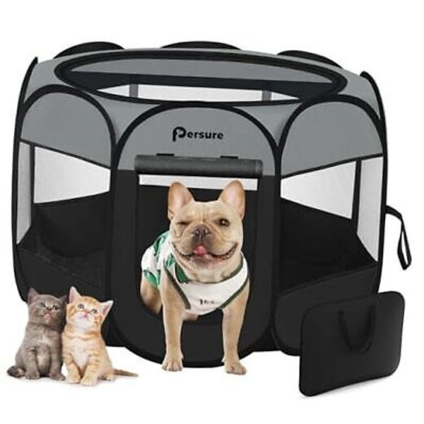 Dog Playpen, Puppy Pet Cat Playpen Indoor for Small 1(no pad) Dark Grey