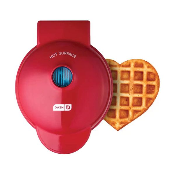 DASH Red Heart-shaped Mini Waffle Maker Dual Non-Stick Coating Machine for Individual Waffle, Cookie dough, Keto chaffles, Paninis and Hash Browns