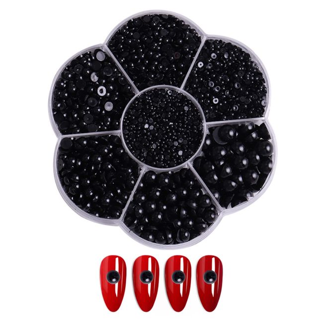 Nail Parts Pearl Half Circle 2mm 3mm 4mm 5mm 6mm 8mm 10mm Nail Pearl Hemisphere Nail Art Pearl Parts Jewelry Parts Resin Deco Parts Handmade (Black)