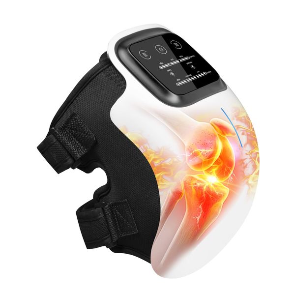 Knee Massager, Cordless Massager Pain Relief for Swelling Stiff Joints, Stretched Ligament and Muscles Injuries, Infrared Wearable Rechargeable Knee Massager with Heat and Compression LED Screen