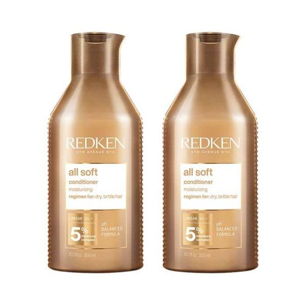 Redken Conditioner for Dry and Brittle Hair, Invigorates and Hydrates, with Fatty Acids, Antioxidants and Argan Oil, All Soft Conditioner, 2 x 300 ml