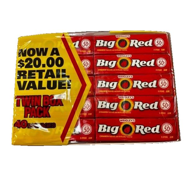 Wrigley's Big Red Cinnamon Chewing Gum–40 Pack(5 Sticks per Pack)+Free Shipping