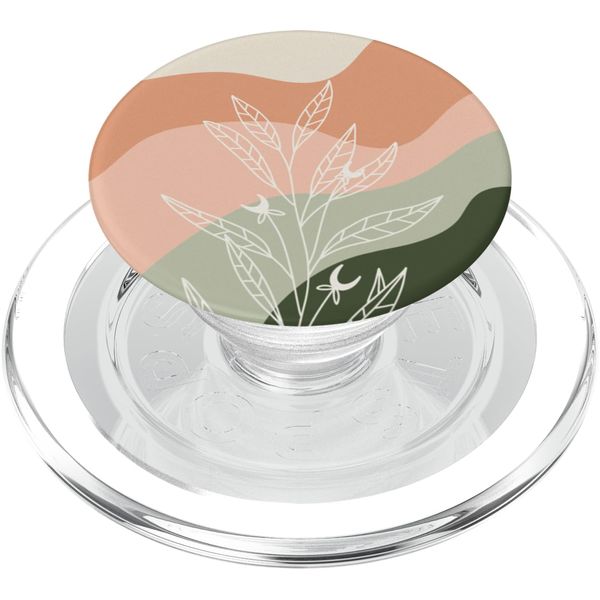Boho Botanical Green & Neutral Abstract Wavy Stripe PopSockets PopGrip for MagSafe