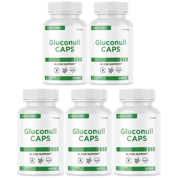 Gluconull Caps Gluco Null for Blood Sugar & Pressure Support - 5 Bottles
