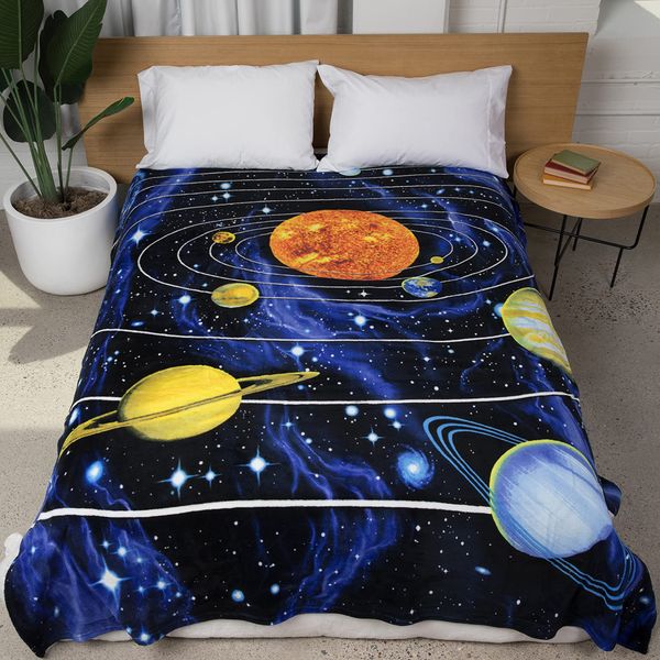 Dawhud Direct Solar System Fleece Blanket for Bed 75" x 90" Queen Size Space Fleece Throw Blanket for Boys, Men, Unisex and Kids Super Soft Plush Planetary Blanket Throw Fleece Blanket