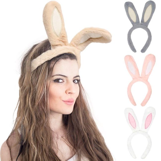 COYLINK 4 Pcs Cute Bunny Headbands with Rabbit Ears, Adaptable Soft Headbands, Easter Halloween Cosplay Costume, Washing Face Doing Make-up, Adorable Gifts