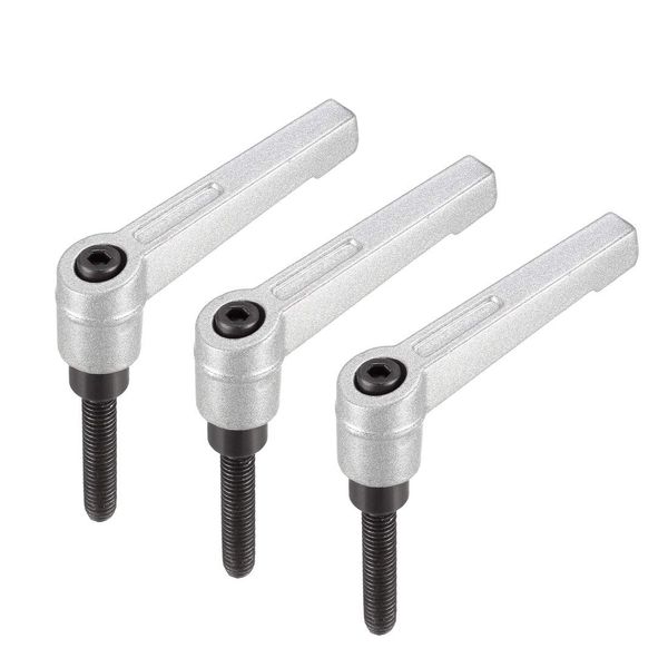 sourcing map M6 x 30mm Handle Adjustable Clamping Lever Thread Push Button Ratchet Male Threaded Stud Knobs Quick Release Screw Handles Bolts with Locking Lever Silver Tone 3pcs