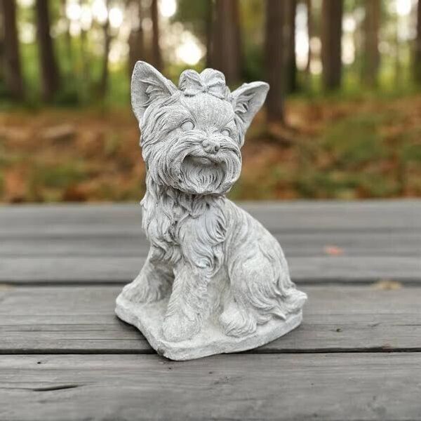 Sitting Yorkie Statue Concrete Yorkshire Terrier Figure Stone Garden Decoration