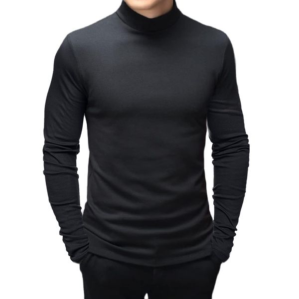 Men's Fashion Mock Turtleneck T-Shirts Long Sleeve Pullover Sweater Basic Designed Undershirt Slim Fit Top L Black