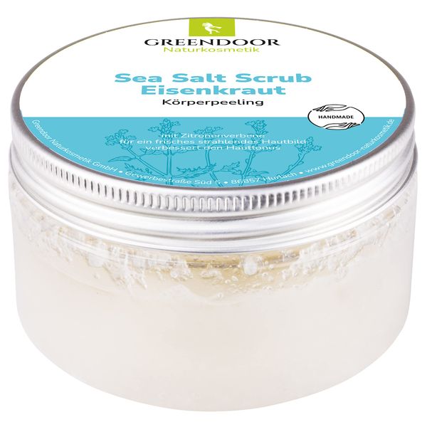 GREENDOOR Körperpeeling Sea Salt Scrub Eisenkraut 280g vegan, zitroniger Duft, natürliches Körper-Peeling ohne Mikroplastik ohne Konservierungsmittel, Naturkosmetik Meer-Salz-Peeling, Natur Body Scrub