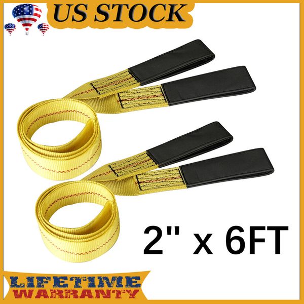 Pair 6' x 2" Flat Eye Web Lifting Sling Tow Strap With Flat Loops Anti-rust