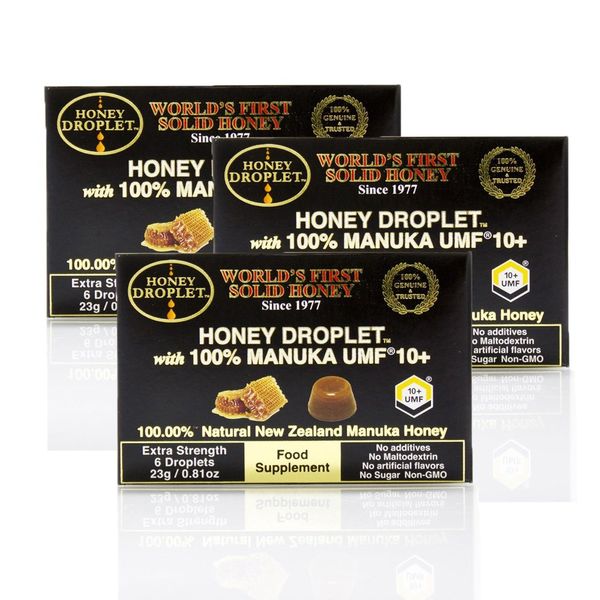 UMF Manuka Honey 10+ Honey Droplet, 0.8 oz (23 g) / 6 Tablets, 3 Boxes