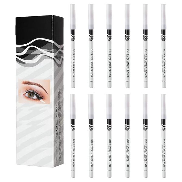 TAORANJU 12 Pcs White Eyeliner Pencils Enduring Eye Brighten Highlighter Makeup Tools White Eye Liner Pens for Eyeliner Eyeshadow and Lip Liner