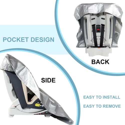 Hirritale Baby Car Seat Sun Shade Cover,Water Resistant Sun Shade Cover Infant Car Seats Heat Protector,3-Layer with UV Protection,Designed for Easy Use and Dust Protection(Silver Pocket)