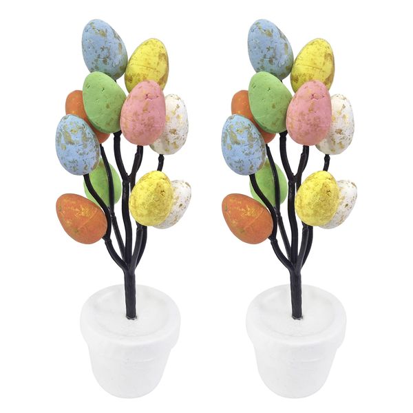 By Robelli 2 x Tabletop Easter Tree Decoration With Multicolour Foam Eggs