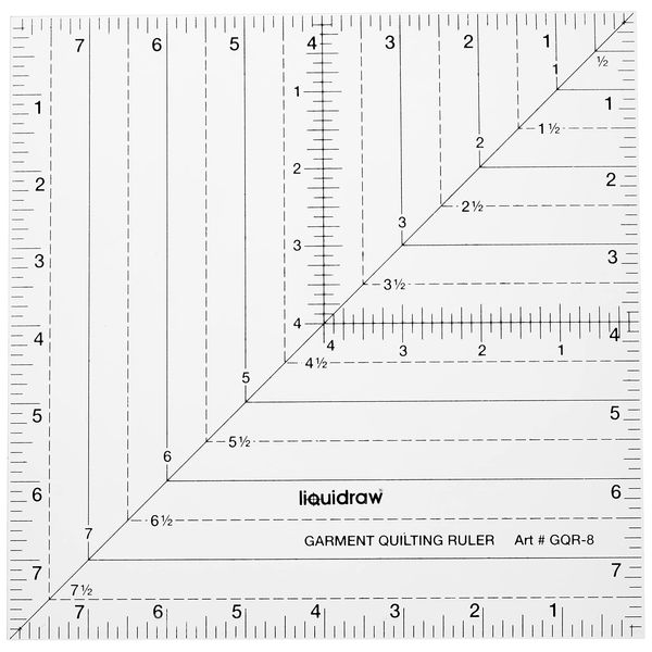 Liquidraw Square Quilting Ruler, Clear Acrylic Template, 8", GQR-8IN