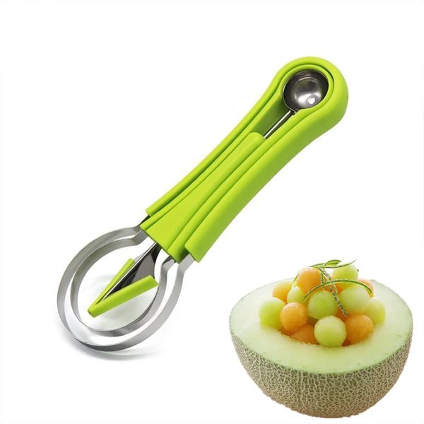 Melon Baller Scoop Set,Professional 4 in 1 Stainless Steel Watermelon Cutter Fruit Carving Tools Set,for Fruit Scooper Seed Remover Dig Pulp Separator Fruit Slicer(Green)