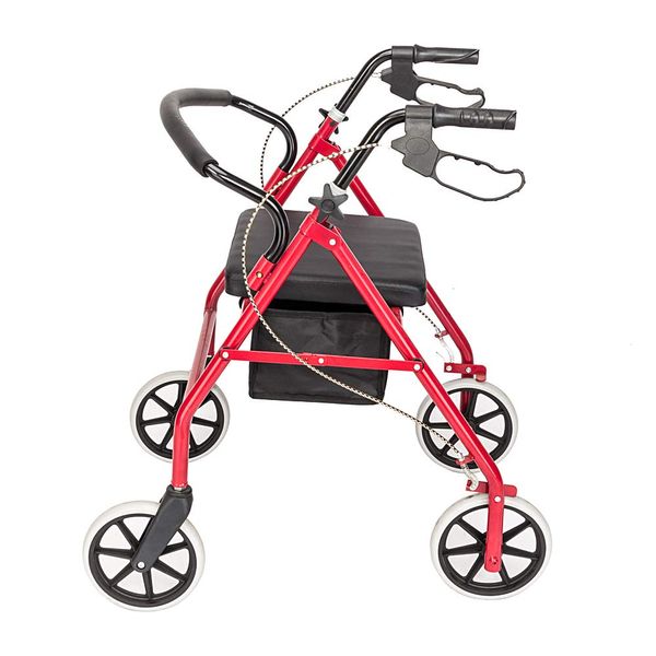 Folding Four Wheel Rollator, Lightweight Mobility Walker with Padded Seat for Elderly Disabled Mobility Aid (red)