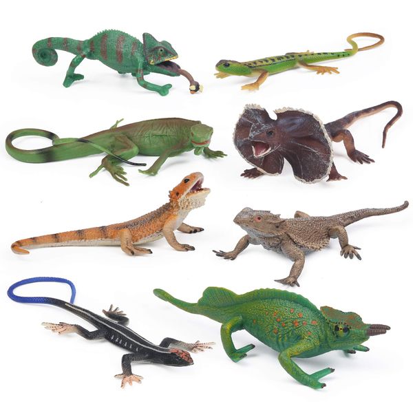 UANDME 8pcs Lizard Animal Figurines Realistic Reptile Animal Figures Chameleon Prank Props Scary Toy Playset Wilde Life Creatures