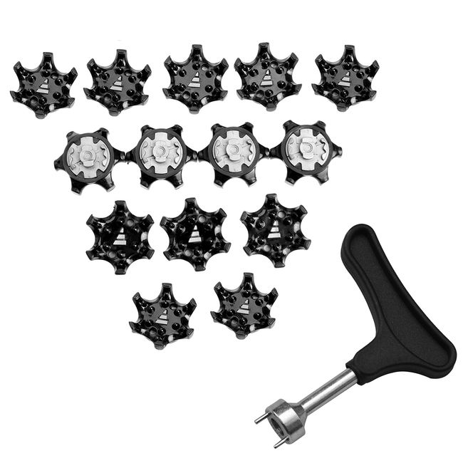 Golf Soft Spike Tacks, Replacement Spikes, Fixed, Anti-Slip, Replacement for Golf Sports Shoes, Stainless Steel, Gearless, Fast Twist, Easy to Put On and Take Off Soft Spikes, Handle Wrench Included, 14 Pieces, Black