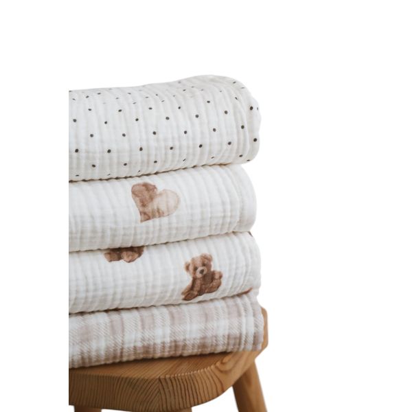 Muslin Baby Blankets, 4 Patterns, Teddy Bear and Polka Dot Patterns, Multi-Layers, 2-Layer or 4-Layer Options Available (4-Layer, Plaid)