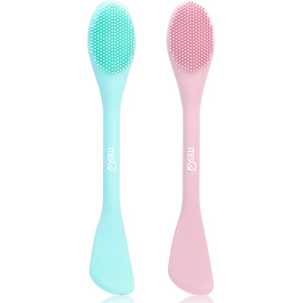 MSQ 2pcs Silicone Face Mask Brush 2 in 1 Silicone Facial Cleansing Brush Soft Manual Double Head Face Brush Face Wash Scrubber Mask Applicator Brush for Facial Mask Eye Mask Serum DIY Makeup Tool