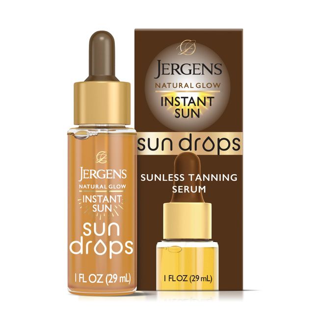 Jergens Natural Glow Instant Sun Drops, Sunless Tanning for Face and Body, Instant Sun Bronzing Drops,