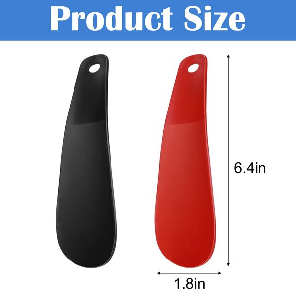 Devenirriche Shoe Horn, 2PCS Plastic Shoe Horn Comfort Grip Short Shoe Horns Durable Lazy Shoe Helper for Men Women Kids Disabled Elderly (Red, Black)