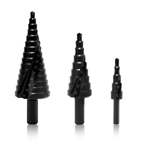3pcs HSS Step Drill Bit Set High Speed Steel Step Cone Drill Bits Hole Cutter 4-12mm/4-20mm/4-32 mm Hex Shank Metric Double Slot Cone Cutting Drill for Wood Sheet Metal PVC Thin Metals