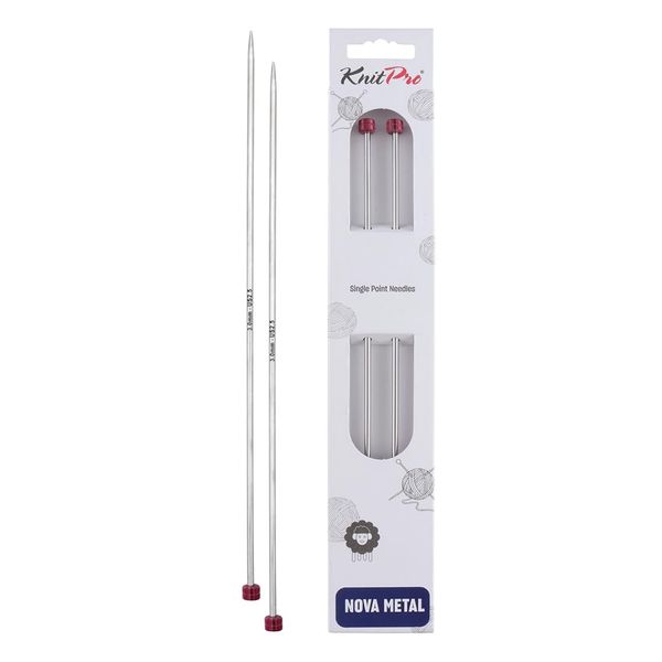 KnitPro KP10200 25 cm x 3 mm Nova Single Pointed Needles, Silver