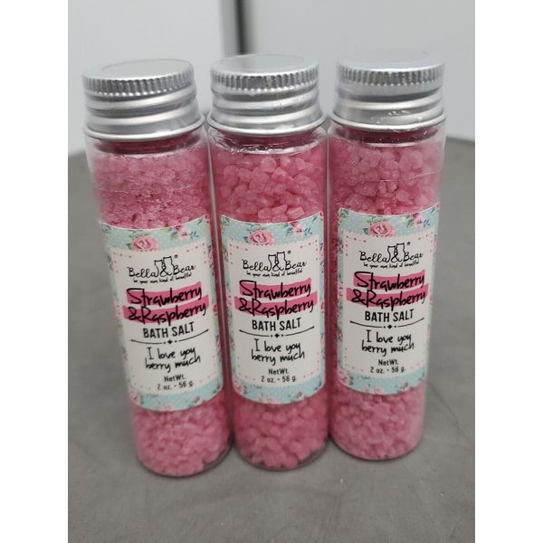 Bella Bear 3 Pack Strawberry & Raspberry Bath Salt I Love You Berry Much 2 oz Ea