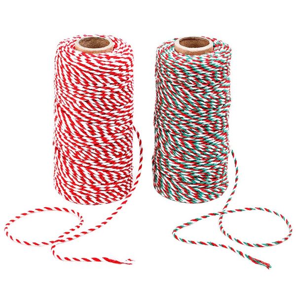 Benvo Cotton Rope, Ribbon, Set of 2, Christmas & New Year Gift Ribbon, Width 0.08 inches (2 mm) Long, 100 m (100 m), Rolled Cotton Strand, Acrylic Yarn, For Handicrafts, Gift Wrapping Supplies, Cotton