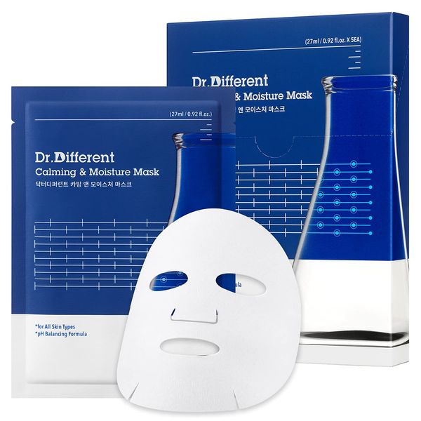 Dr.Different Calming & Moisture Mask 5 Sheets - NMF and Panthenol Hydrating Mask Sheet for Damaged Skin, 100% Cotton Sheet, Soothing for Sensitive Skin