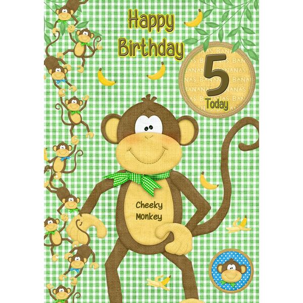 Kids Cheeky Monkey 5th Birthday Card