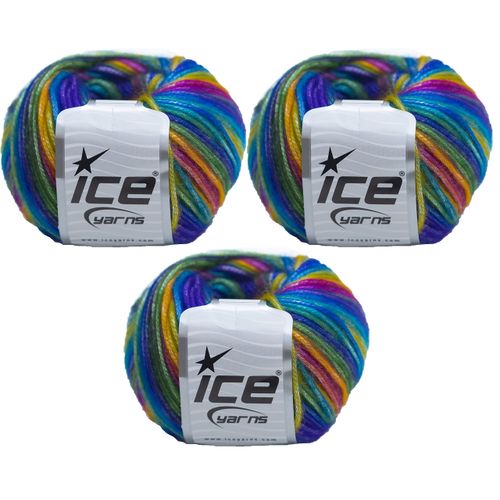 Ice Yarn Picasso (3 Pack) Light Shinny Yarn Knitting Yarn Crochet Yarn for DIY Hand Knitting 44% Acrylic, 56% Polyester (3x1.76 Oz),(3x125 yds) (Rainbow 2)