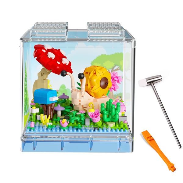 qOvOp Flower & Insect Bouquets Building Toys - 750 PCS Snail Micro Building Blocks Kit with Dust Cover, Preserved Flower Home Decor Christmas New Year Birthday Great Gift for Mom/Lover/Women (Snail)