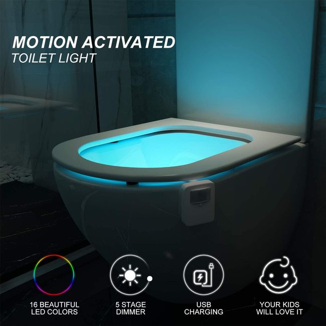 Mind-Glowing Toilet Light with Motion Sensor - Toilet Bowl Night Light with  16 Color Changing LED, 5 Stage Dimmer - Funny Gag Gifts for Men, Dad 