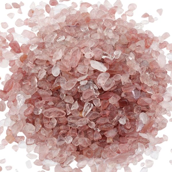 Shanxing 1lb/460g Natural Strawberry Quartz Crystal Tumbled Chips Stones Bulk, Reiki Healing Crystals Crushed Stones Pieces Small Decorative Stones for Vase Fish Tank Craft Plant Pot Home Decor