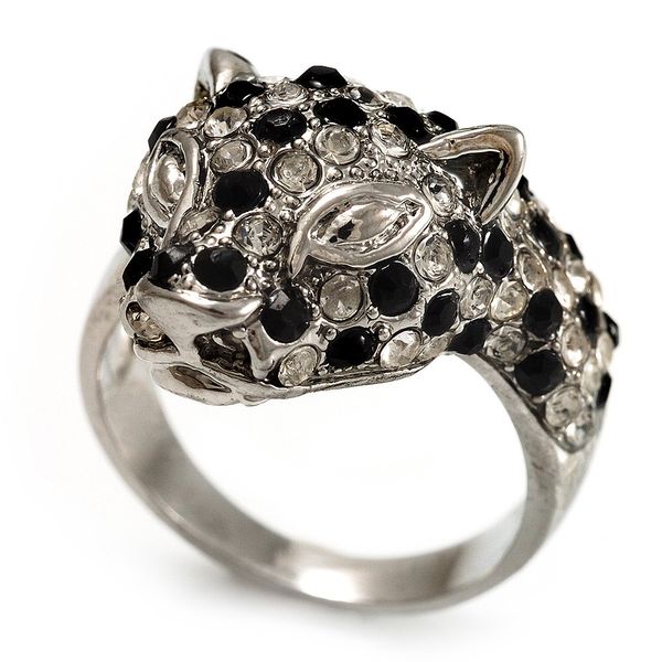 Avalaya Diamante 'Leopard' Rhodium Plated Ring - Size P
