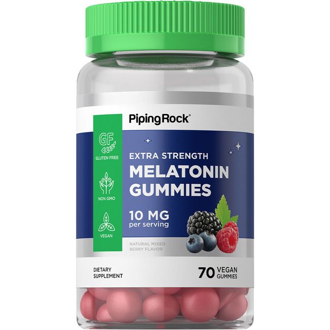 Melatonin 10mg Gummies | 70 Count | Berry Flavor | Non-GMO | by Piping Rock