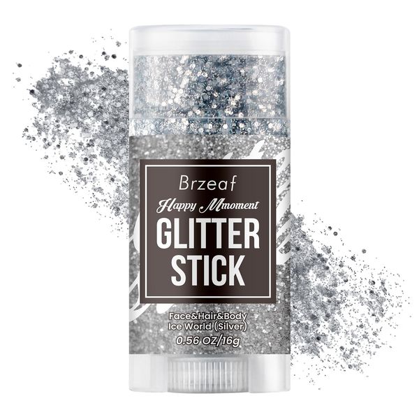 Brzeaf Waterproof Silvery Body Glitter Stick, Safe Ingredients & Long Lasting, Hair Eyeshadow Face Body Glitter, Singer Concert Music Christmas Rave Festival, Glitter Stick Makeup & Face Glitter Gel