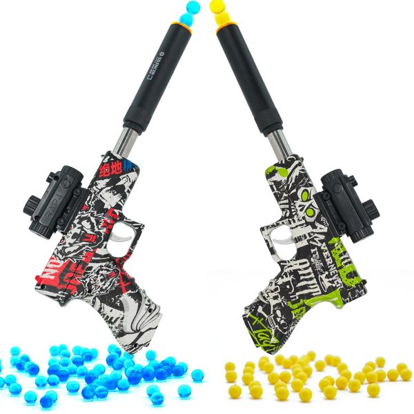 Gel Ball Blaster Gun 2 Pack, Small Manual Mini Gun Gel Blaster Toy Outdoor Team Shooting Game（Gel Ball 5000+ Soft Ball 500）