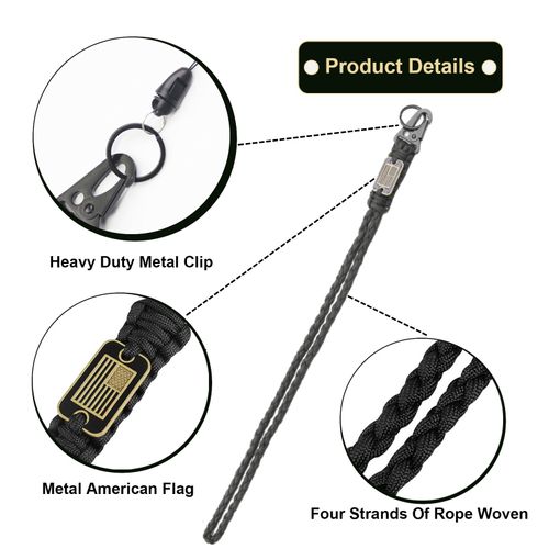 2 Pcs Heavy Duty Paracord Lanyard Keychain with USA Flag, Braided Key Lanyard for Men Long/Short Keychain Lanyards for Keys for Men Neck Buckle with Metal Clip Key Ring for Outdoor Activities Camera