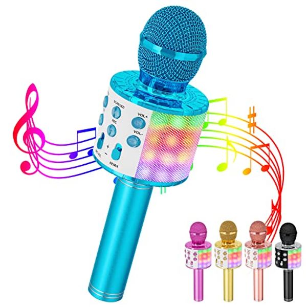 MR: Verkstar Karaoke Microphone, Bluetooth Microphone, Wireless Karaoke, Recordable, Wireless Microphone, With Colorful LED Lights, Echo Function, Easy Connection via Bluetooth, With Accompaniment Function, Music Playback, Home Karaoke, Noise Cancelling, 