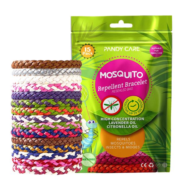 Mosquito Repellent Bracelet 15 Pack, PandyCare Mosquito Bands for Adults, Kids & Babies - Premium Quality, DEET-Free Natural Wristbands, Protection Insects up to 300 Hours