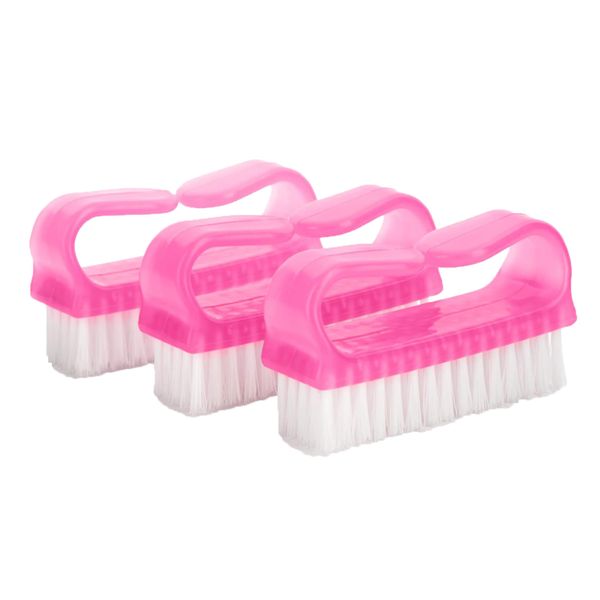 HOMESHOPA Nail Brushes, 3 PCS Pink Plastic Nail Scrubbing Cleaning Brush, Plastic Handle Fingernail Brush with Soft Bristles, Nail Manicure Dust Brush for Hand Toes Nail, Home & Salon Use