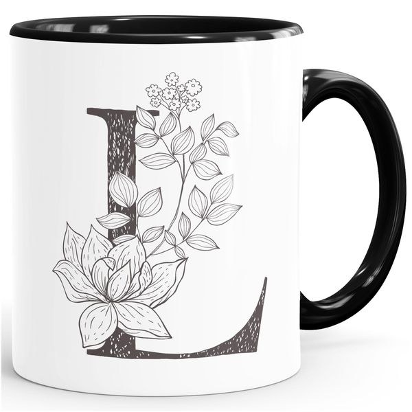 SpecialMe® Personalised Name Mug Monogram Initial Personalised Gifts L Inner Black Ceramic Mug