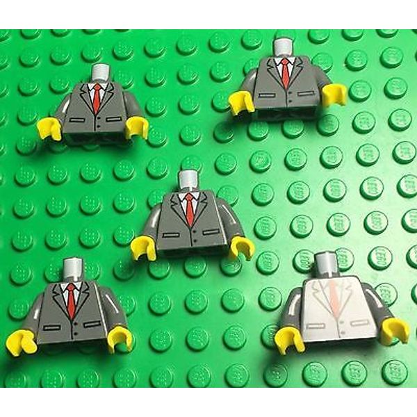 Lego 5 Dark Bluish Gray Tuxedo Suit Mini Figures Torso With Red Tie Pattern