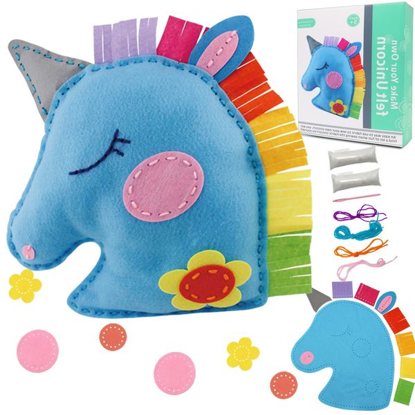 HKKYO Sewing Kit for Kids Ages 8-12, Kids Sewing Kit, Unicorn Crafts Kit, Felt Plush Unicorn Toy, Unicorn Sewing Kit, First Sewing Kit for Kids Beginners